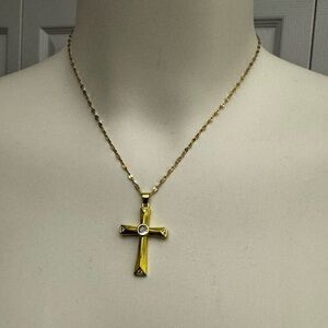 Gold Stainless Steel Cross Pendant Necklace, New